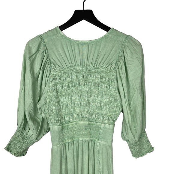 NEW Free People Maxi Dress String of Hearts Long Sleeve Shirred Green Medium - Picture 5 of 11
